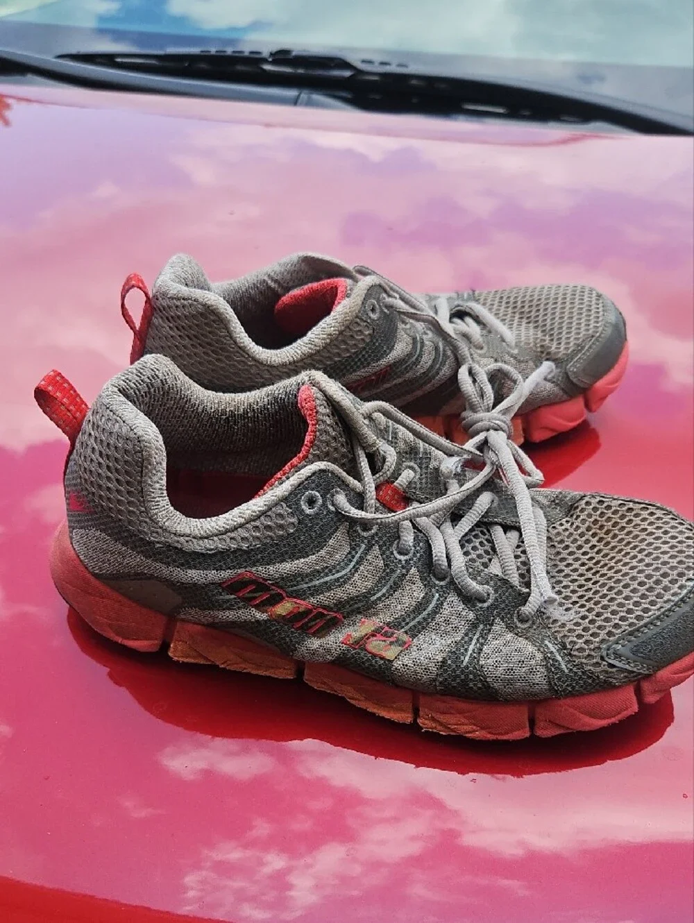 Women Size 9 Grey and Red Athletic Sneakers Running